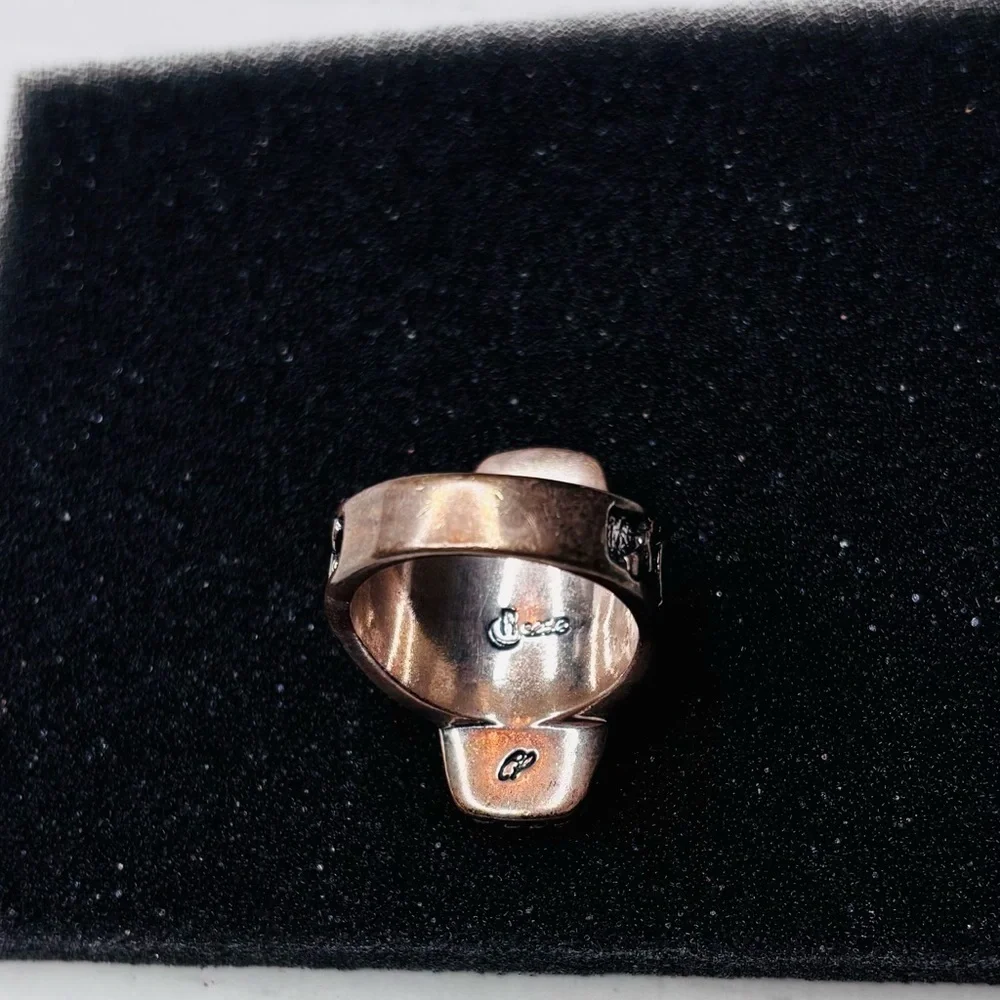 CAROLYN POLLACK 925 silver Carved Mother of Pearl Inlay Ring Size 8